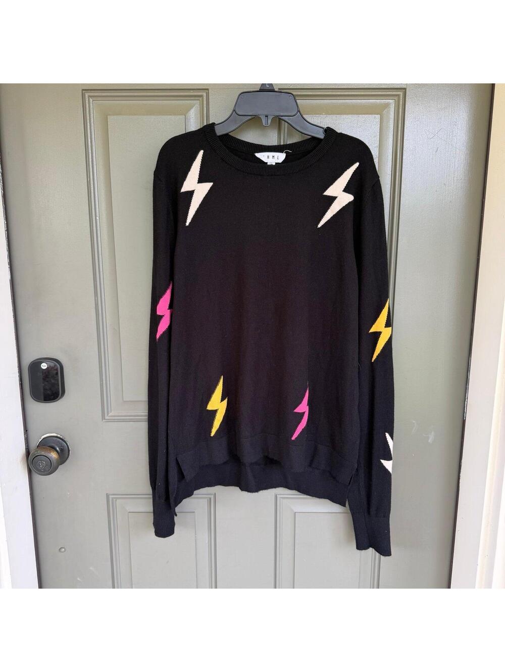 THML Black‎ Lightning Bolt Lightweight Sweater - Multi-Color Neon Medium